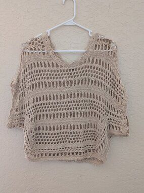 Vintage Mudd Crochet Poncho Beach Cover Up Boho Y2K Size L